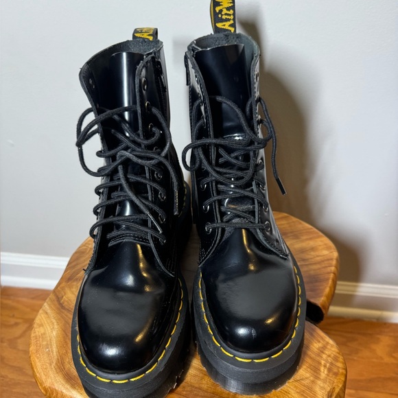 Dr. Martens Jadon Blk Leather Platform Lace-Up Boots with Yellow Stitching Sz. 7 - Picture 5 of 15